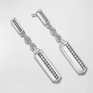 Authentic David Yurman “Lexington” Barrel Earrings. Sterling Silver & Diamonds.